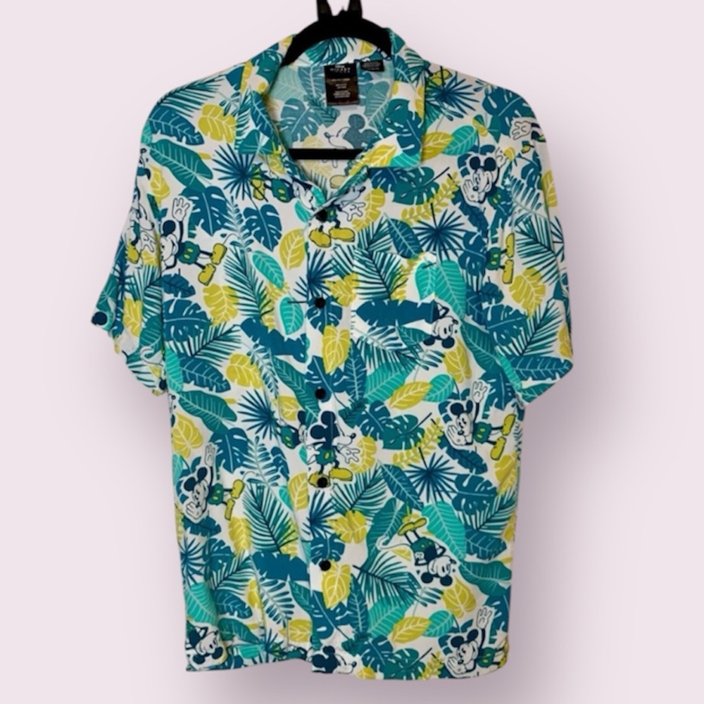 Disney Mickey Mouse Tropical Hawaiian Button Up Shirt Size Small